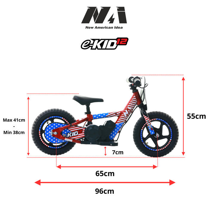 NAI e-KID 12 PRO motocykl elektryczny balansowy dla dzieci, koła 12" z E-ABS