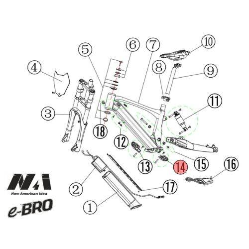 14. NAI Fußstütze links + Feder +  Schraube e-BRO
