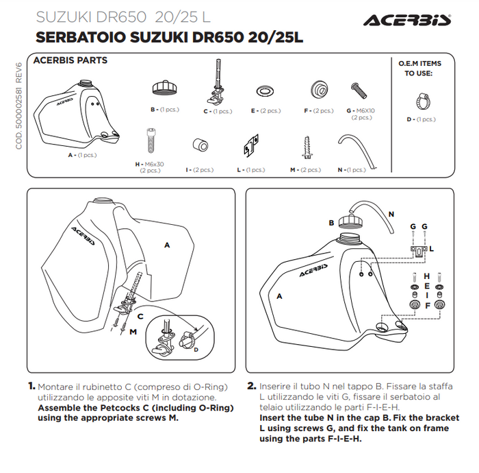Bak paliwa SUZUKI DR 650 25 litrów 1996->