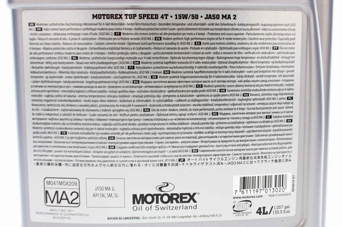 Motorex TOP SPEED 4T 15W/50 4L  Hochleistungsöl Motorrad Öl